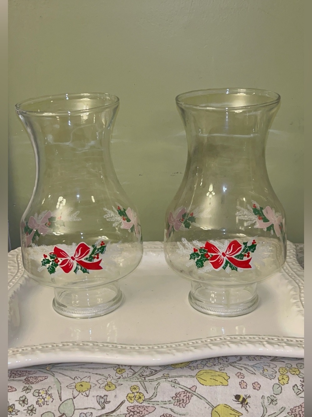 Clear glass Vintage Holiday Hurricane/Chimney Lamp Shade Set of 2